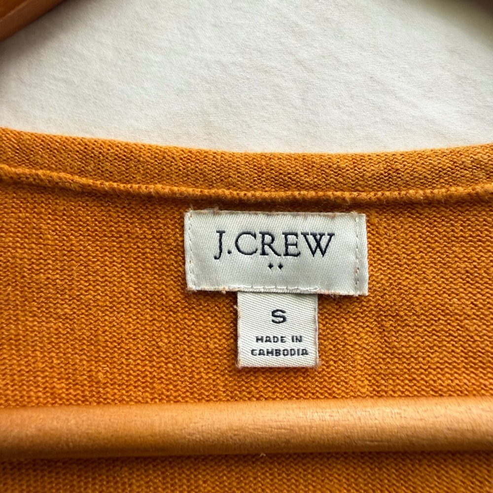 J.Crew Womens Mustard Yellow Linen Viscose V-Neck Sweater Small Quiet Luxury - Picture 2 of 7